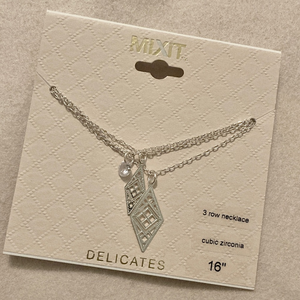 3/$15 3 Layer Zirconia Necklace 16”